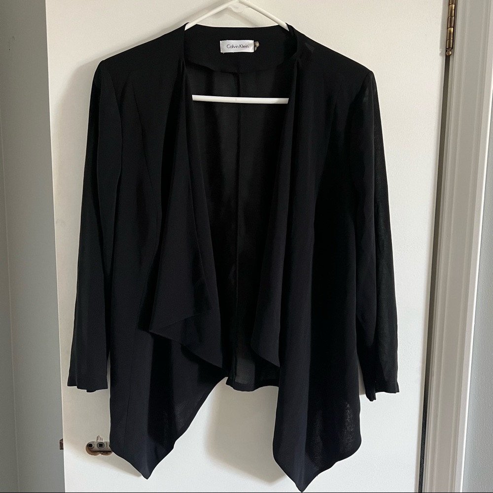 Calvin Klein Sheer Black Cardigan with Shoulder Pads Large